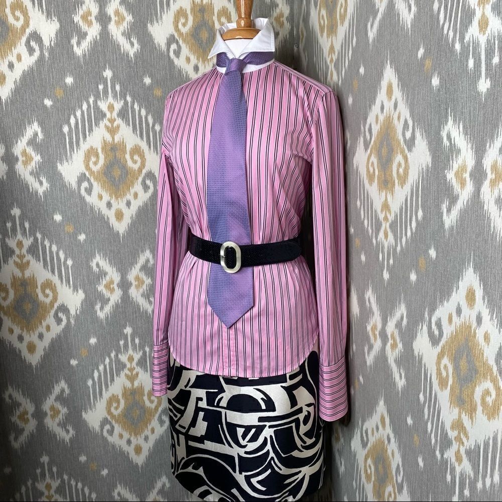 Ralph Lauren ~ Pink Shadow Stripe Polished Cotton Slim Fit Button Up Shirt - Picture 13 of 16